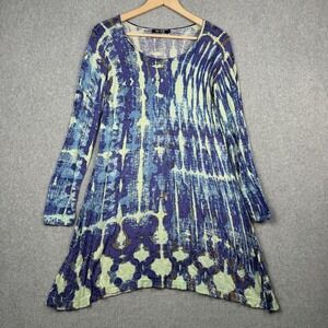 NIC+ZOE Sweater Womens Small Blue Green Linen Blend Abstract Tunic Art to Wear